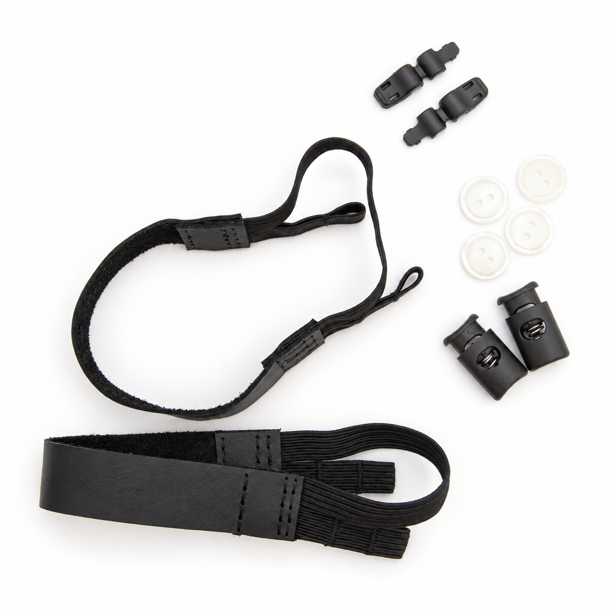BootHug straps with included buttons and adjusters
