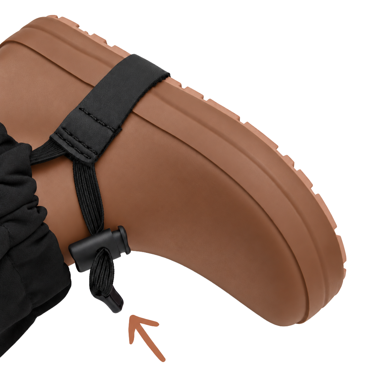 Adjustable BootHug strap around a boot