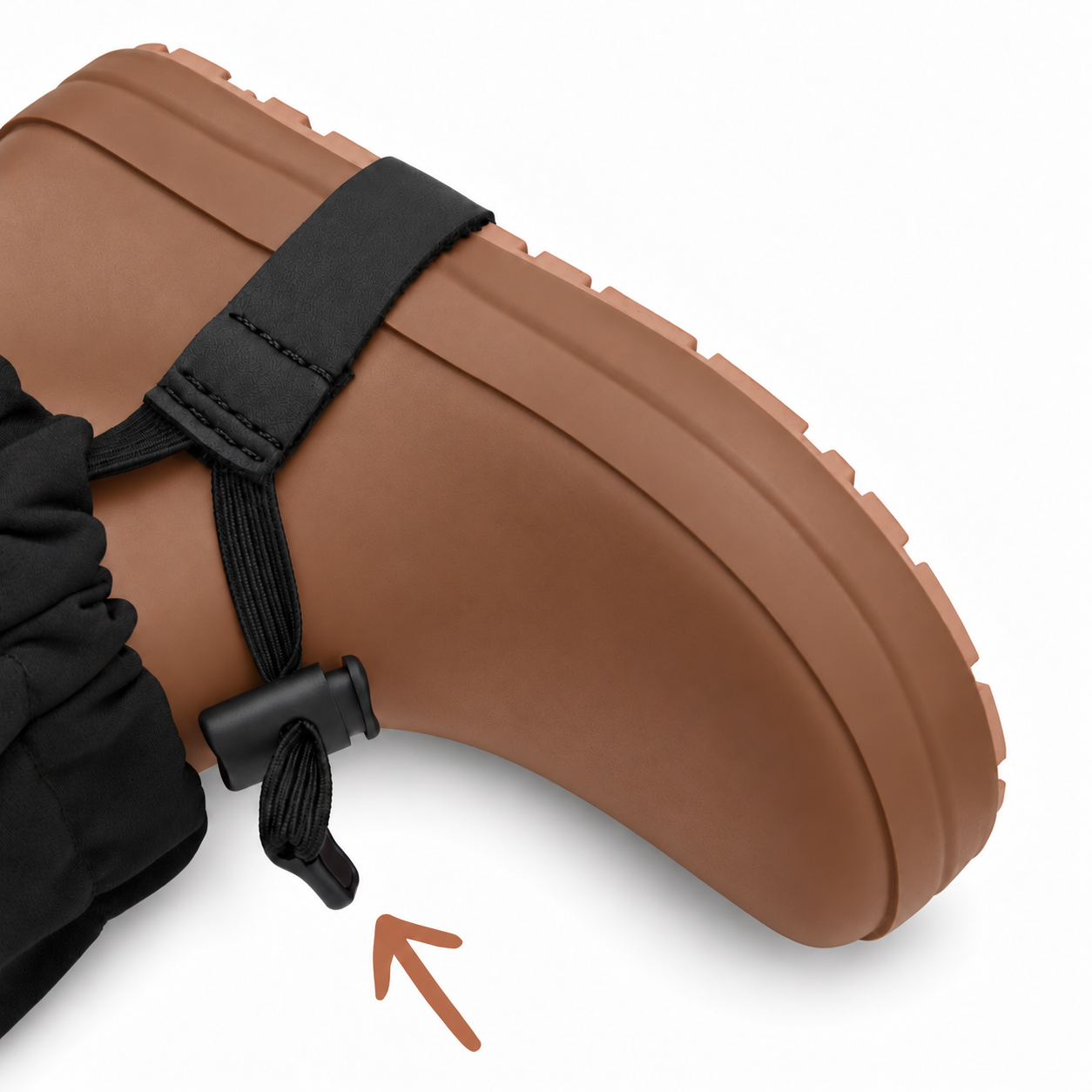 Adjustable BootHug strap around a boot
